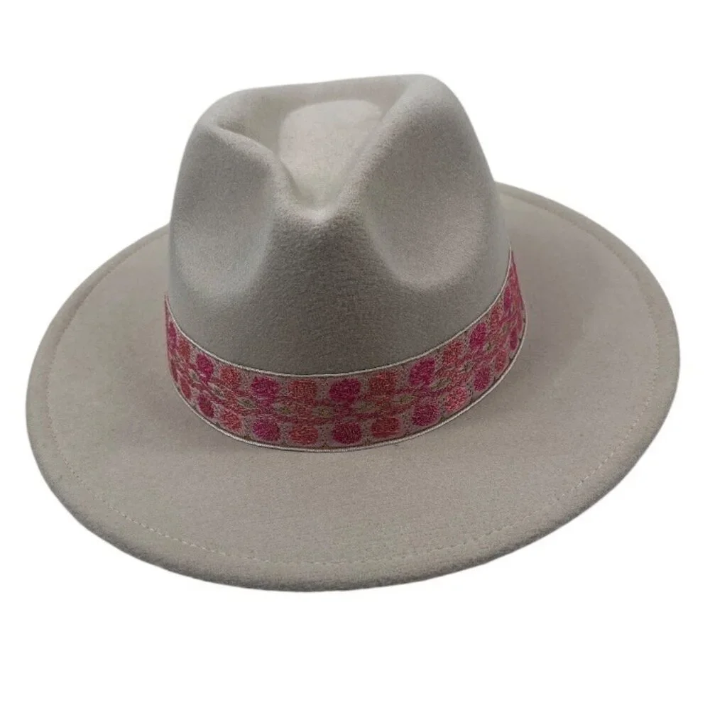 Altar’d State Womens Wool Blend Short Brim Fedora Barbiecore Beige Pink OS Indie